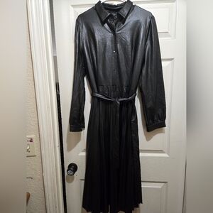 Brown belted leather dress